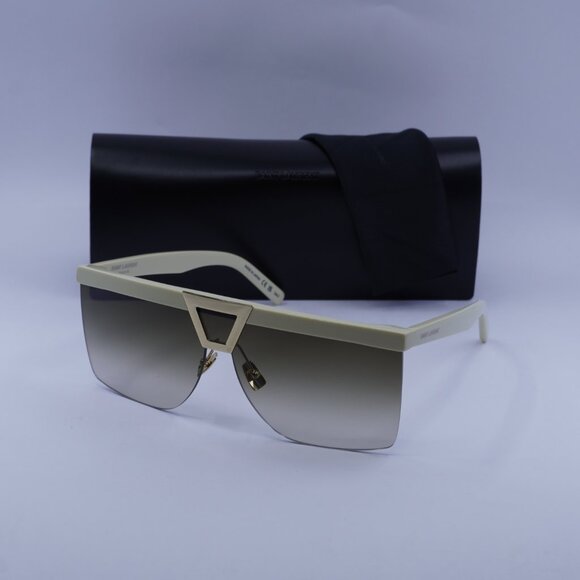 Saint Laurent SL537 PALACE 002 Shield Sunglasses - Ivory/Brown - Picture 13 of 13